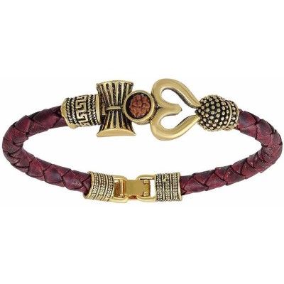 PK Retailers Rudraksha OM Trishul Damroo Designer Oxidized Gold Bahubali Leather Kada Bracelet for Men & Women
