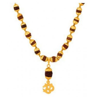 PKC gold plated rudraksh cap mala with om pendant for men and women