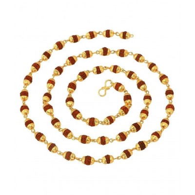 PS Creations Brown Gold Plated Rudraksha Mala for Men and Women (52 Seeds)