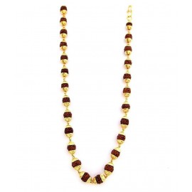 PS Creations Brown Gold Plated Rudraksha Mala for Men and Women (52 Seeds)