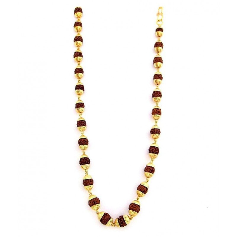 PS Creations Brown Gold Plated Rudraksha Mala for Men and Women (52 Seeds)