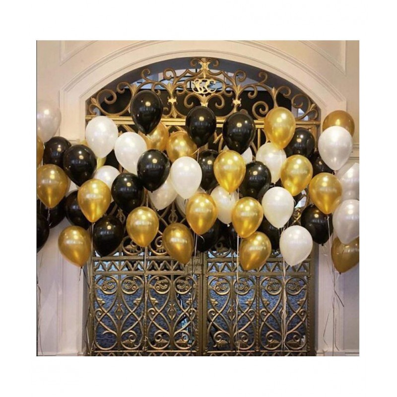 Pack of 50 Black,Golden and White Latex Balloon for Decoration