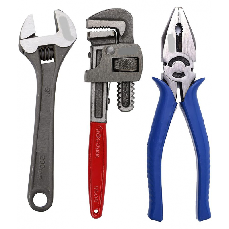 Padmakshi Combo Pack of 3 Tool Kits Set for Home (Contains 8 Inch Adjustable Spanner, 8 Inch Combination Plier, 10 Inch Pipe Wrench)