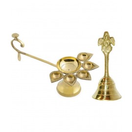 Panch Aarti & Pooja Hand Bell Combine Set/ Brass Pooja Accessories By Shriram Traders