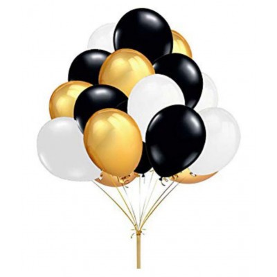 Party Decoration Set For Birthday, Anniversary - 2 Curtain(golden nd silver) with metallic balloons (Black,White & Golden) - 30 pcs