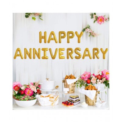 Party Factory Happy Anniversary Foil Letter Balloon Gold ( PACK OF 16 ALPHABET)