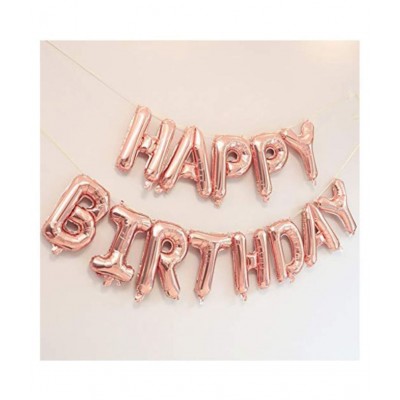 Party Hard Happy Birthday Letter Foil 13 Balloons (Rose Gold) and 50 HD Mettalic Balloons (Pink & White & Orange) + 1 Ribbon & 1 straw.