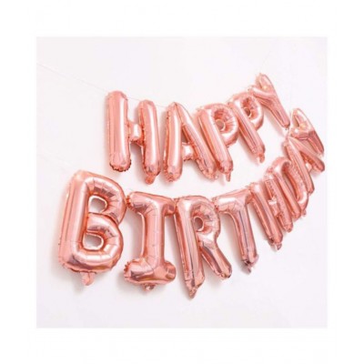 Party Hard Happy Birthday Letter Foil 13 Balloons (Rose Gold) and 50 HD Mettalic Balloons (Pink & White & Orange) + 1 Ribbon & 1 straw.