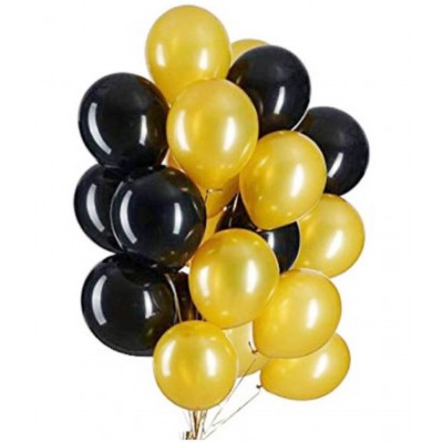 Party Plus Black Golden Happy Birthday Bunting Banner and 50 Metallic balloons (Black,Golden) along with 2 Golden Fringe Curatins For Birthday Decoration
