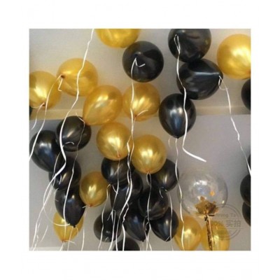 Party Plus Happy Birthday Letter Foil 13 Balloons (black ) and 50 HD Mettalic Balloons (gold & black)  + 1 ribboon & 1 straw.