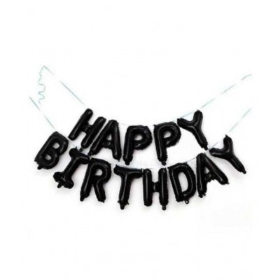 Party Plus Happy Birthday Letter Foil 13 Balloons (black ) and 50 HD Mettalic Balloons (gold & black)  + 1 ribboon & 1 straw.