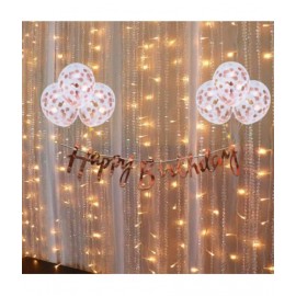 Party Proppers Solid Rose Gold Birthday Decoration Items Kit- 10Pcs Bday Banner Confetti Balloon with Led Light for Kids, Girls, Wife Bday Decorations Items with Fairy Lights Balloon  (Gold, Pack of 10)