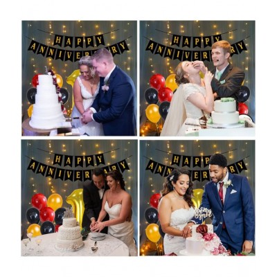 Party Propz 1st Happy Anniversary Decoration Items with Light LED Banner, Balloons, Glue Dot Arch 55Pcs Set for 1st Party Room Decoration Combo Set/Couple Wedding, Marriage Celebration