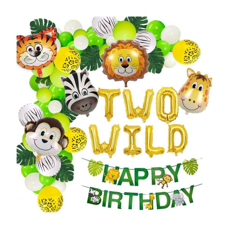 Party Propz 2nd Birthday Jungle Theme Decoration For Girls Boys - 55Pcs Two Wild Decoration - 2nd Birthday Party Decorations,Birthday Decorations kit for Girls 2nd birthday/ Baby Birthday Decoration Items 2 Year
