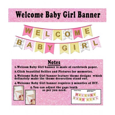 Party Propz Baby Girl Welcome Home Decoration Kit 51Pcs Bunting, Balloon with Pink Butterfly Foil Balloon for Baby Shower / Welcome Party / Birthday Party Supplies