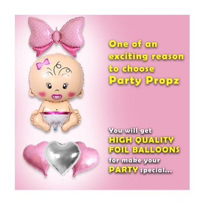 Party Propz Baby Girl Welcome Home Decoration Kit 51Pcs Bunting, Balloon with Pink Butterfly Foil Balloon for Baby Shower / Welcome Party / Birthday Party Supplies