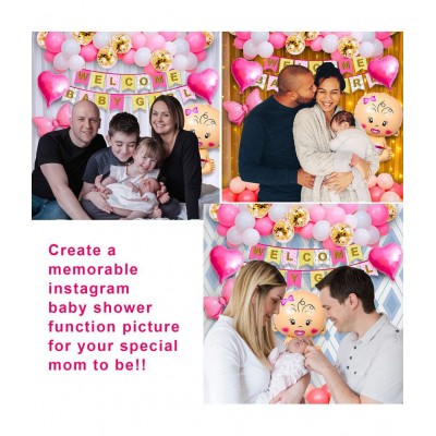 Party Propz Baby Girl Welcome Home Decoration Kit 51Pcs Bunting, Balloon with Pink Butterfly Foil Balloon for Baby Shower / Welcome Party / Birthday Party Supplies