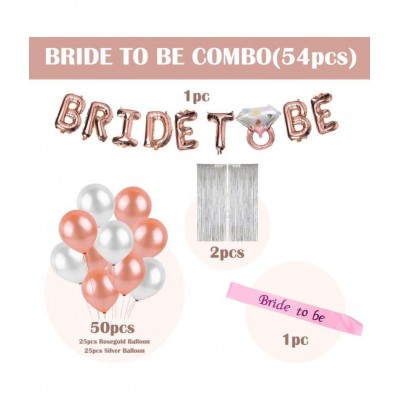 Party Propz Bride To Be Decoration Set 54Pcs With Bride To Be Ring Foil Balloon, Metallic Balloons, Silver Foil Curtain and Sash/Bridal Shower Decorations Items/Bachelorette