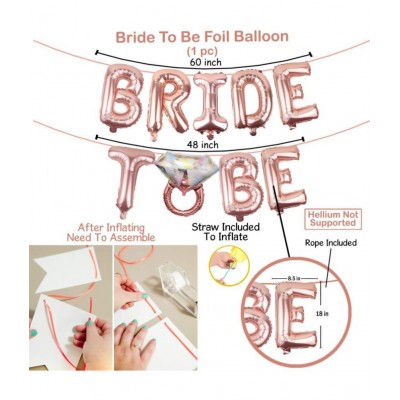 Party Propz Bride To Be Decoration Set 54Pcs With Bride To Be Ring Foil Balloon, Metallic Balloons, Silver Foil Curtain and Sash/Bridal Shower Decorations Items/Bachelorette