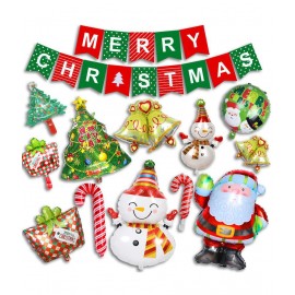 Party Propz Christmas Decorations Foil Balloons and Banner 12Pcs Set For Christmas Gifts, Christmas Decor For wall, Xmas Decoration at home,Tree Hangings, Chritsmas Bell Santa Claus, Gifts, SnowMan