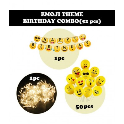 Party Propz Emoji Theme Birthday Decoration Kit Combo - 52Pcs Banner, Balloon, Led Light Set for Kids, Boys,Girls Supplies/ Smiley Birthday Items/ Kids Birthday Decoration Items