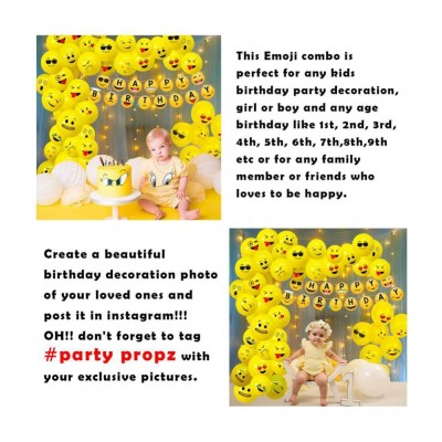 Party Propz Emoji Theme Birthday Decoration Kit Combo - 52Pcs Banner, Balloon, Led Light Set for Kids, Boys,Girls Supplies/ Smiley Birthday Items/ Kids Birthday Decoration Items