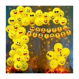 Party Propz Emoji Theme Birthday Decoration Kit Combo - 52Pcs Banner, Balloon, Led Light Set for Kids, Boys,Girls Supplies/ Smiley Birthday Items/ Kids Birthday Decoration Items