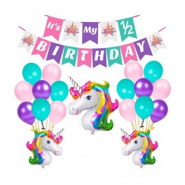 Party Propz Half Birthday Decorations For Baby Girl Combo - 29Pcs Items Set For 6 Months Birthday Decorations For Girl - 1/2 Birthday Decorations For Girls - Half Bday Unicorn Theme Decor