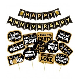 Party Propz Happy Anniversary Decoration Items - 13Pcs Kit Combo For Home Or Bedroom - Happy Anniversary Banner & Photo booth Props - Marriage decorations Set - Husband Or Wife