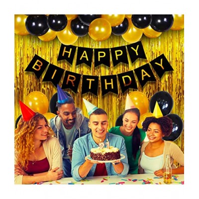 Party Propz Happy Birthday Banner Decoration Kit - 34Pcs Set for Boys Husband Balloons Decorations Items Combo with Metallic Balloons and Foil Curtain
