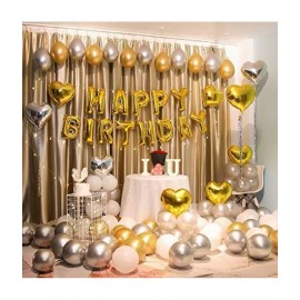Party Propz Happy Birthday Decoration Kit Combo 57Pcs for Silver and Golden HBD Letter Foil Balloons Heart Foil Kids boy Girl Adults 40th 50th 60th Theme Décor/Happy Birthday Decoration Items Set