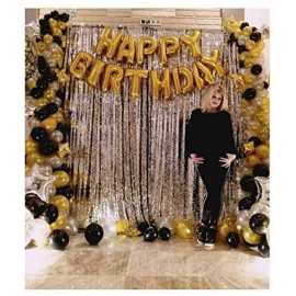 Party Propz Happy Birthday Foil Balloon And Metallic Balloons Set- Black Golden Silver 62Pcs For Birthday Decoration Items Kit/ Birthday Balloon Decoration Set/Birthday Balloon Decorations For Husband