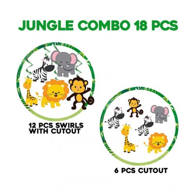 Party Propz Jungle Animal Swirls & Cradstock Cutout Combo For Jungle Theme Birthday Decoration