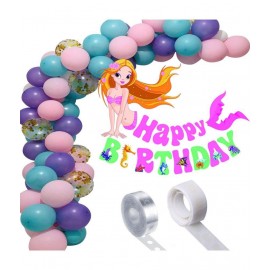 Party Propz Mermaid Birthday Decoration Supplies Mermaid Bunting Girl Birthday Latex Metallic Balloons Set of 68-Multicolor