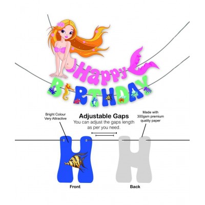 Party Propz Mermaid Happy Birthday Banner for Birthday Decoration Set of 1