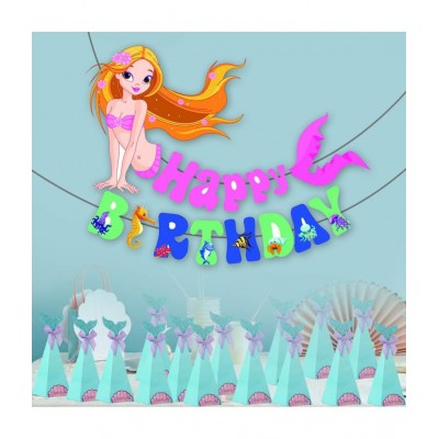 Party Propz Mermaid Happy Birthday Banner for Birthday Decoration Set of 1
