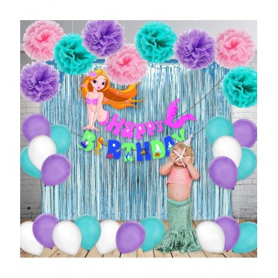Party Propz Mermaid Happy Birthday Banner for Birthday Decoration Set of 1