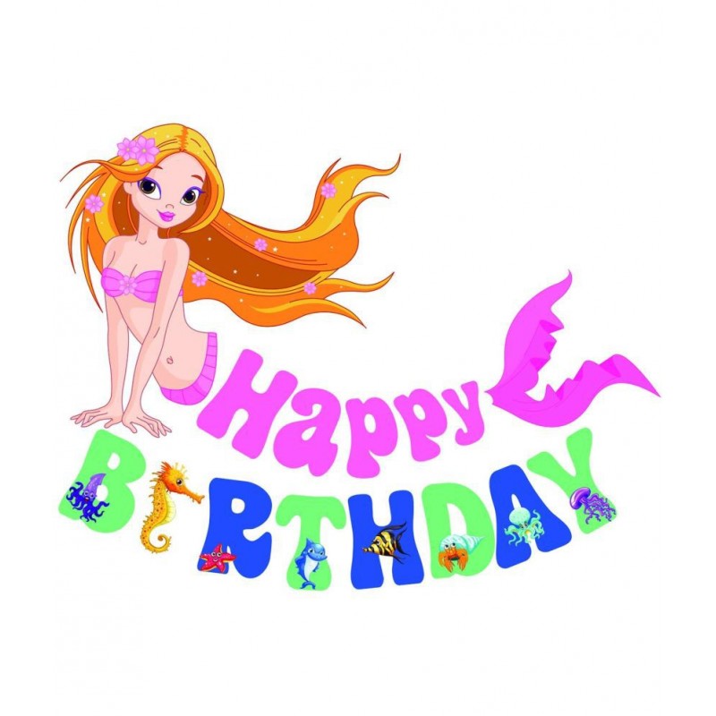 Party Propz Mermaid Happy Birthday Banner for Birthday Decoration Set of 1