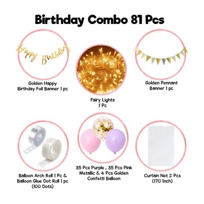 Party Propz Purple Birthday Decoration Kit - 81Pcs Birthday Decoration for Girls, Purple Theme Decor Items Set/ Purple Balloons for Birthday Decoration