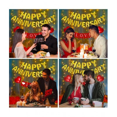 Party Propz Red And Golden Happy Anniversary Decorations for Home Kit - 40Pcs Combo Set with Lights for Home Bedroom Decorations - Happy Anniversary Foil Balloon, Love Banner, Balloons - Husband Wife Mom Dad Parents