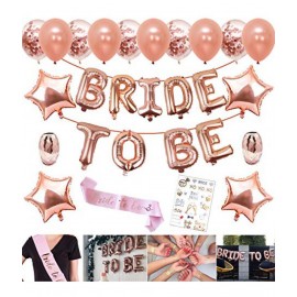 Party Propz Rose Gold Bride to Be Letter Balloons and Metallic Confetti Balloons Star Foil Balloons; Sash and Ribbons Set for Bridal Shower Decorations -26 Pcs