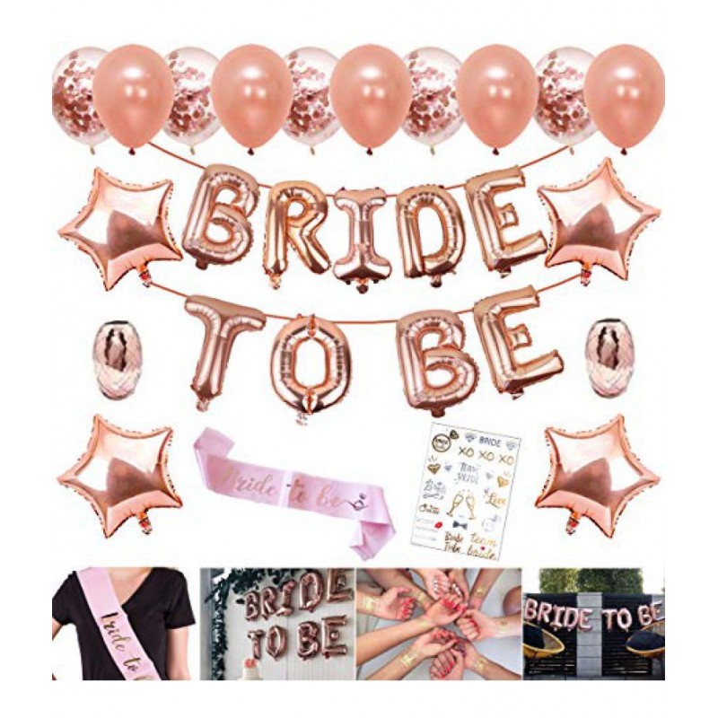 Party Propz Rose Gold Bride to Be Letter Balloons and Metallic Confetti Balloons Star Foil Balloons; Sash and Ribbons Set for Bridal Shower Decorations -26 Pcs