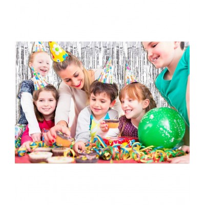 Party Propz Silver Foil Curtain Pack Of 1 For marriage, Birthday and Anniversary, Baby Shower, Graduation and Photo booth Props Decoration
