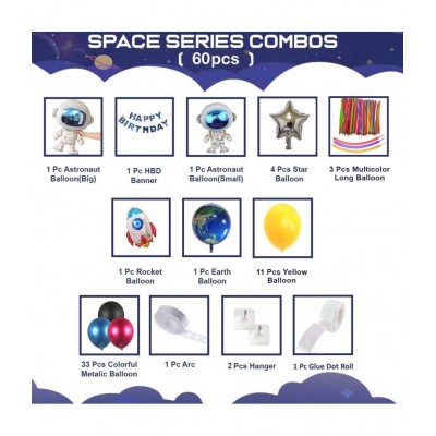 Party Propz Space Theme Birthday Balloons Decoration Combo Kit 62Pcs for Girls Boys Astronaut Party Supplies;Unique Outer Space Balloon Garland Kit;HighQuality PremiumDesign Latex and Foil Balloon