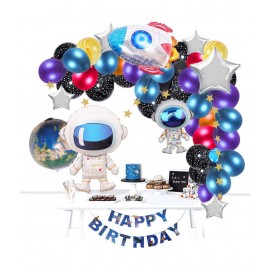 Party Propz Space Theme Birthday Balloons Decoration Combo Kit 62Pcs for Girls Boys Astronaut Party Supplies;Unique Outer Space Balloon Garland Kit;HighQuality PremiumDesign Latex and Foil Balloon