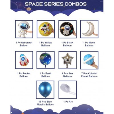 Party Propz Space Theme Birthday Balloons Decoration Kit Combo - 33Pcs Boys Girls Astronaut Kids Party Supplies,Unique Outer Space Balloon Garland Kit,HighQuality PremiumDesign Latex and Foil Balloon