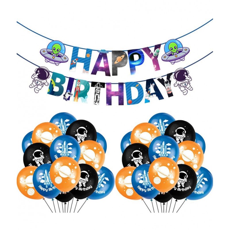 Party Propz Space Theme Birthday Decoration - 31Pcs Space Birthday Combo Bunting And Balloons For Kids Birthday Decoration Party Supplies / Theme Birthday Combo / Boys Birthday Décor