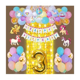 Party Propz Unicorn Theme 3rd Birthday Decorations for Baby Girl Combo - 63Pcs Items Set for 3 Years Birthday Decorations for Girl - 3rd Birthday Party Decorations,Birthday Decorations kit for Girls 3rd birthday/ Baby Birthday Decoration Items 3 Year