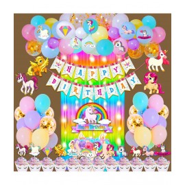 Party Propz Unicorn Theme Birthday Decorations Items Combo Set - 73Pcs Kit with Banner, Cake Topper,Curtains, Pastel Balloons - Happy Birthday Decoration Kit For Girls / Unicorn Birthday Decorations