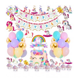 Party Propz Unicorn Theme Birthday Decorations Items Combo Set - 77Pcs Kit with Happy Birthday Bunting, cardstock, Cake Topper Pastel Balloons - Happy Birthday Decoration Kit for Girls / Unicorn Birthday Decorations
